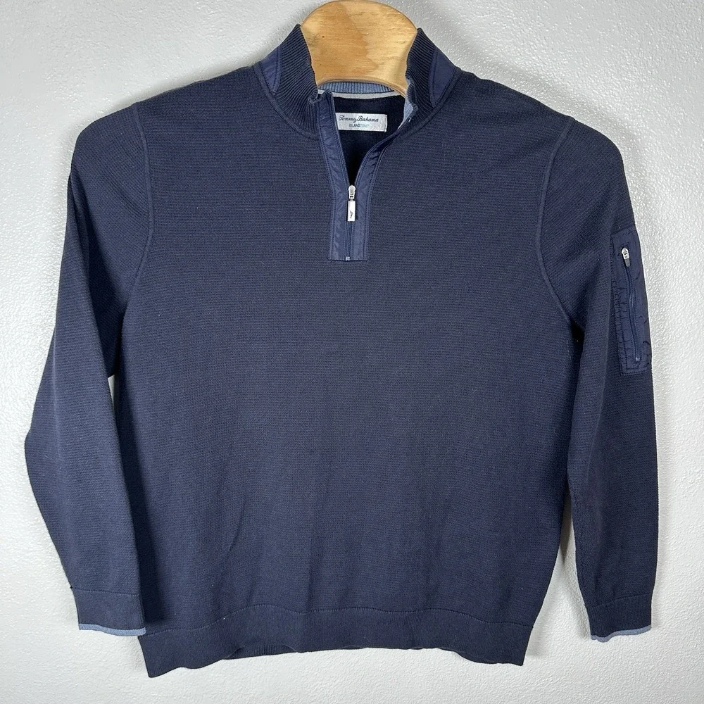 Tommy Bahama Island Zone Sweater Men's Size XL‎ Black Mock Neck 1/4 Zip